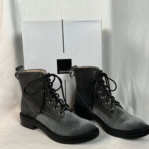 NIB Dolce Vita Bardot Charcoal Velvet Combat Boots Booties - 6.5